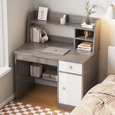 원룸 서재 공부 사무용 1인용 일자형 미니멀 수납형 책상, 그레이(+수납장)