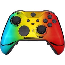eXtremeRate 카멜레온 그린 퍼플 페이스플레이트 커버 Xbox One 엘리트 시리즈 2용 전면 하우징 쉘 케이스 교체 키트 2 코어 컨트롤러 모델 1797 스틱 액센트, Chrome Cyan Gold Red, Chrome Cyan Gold Red