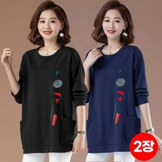 스타일아유 1+1 여성 봄 가을 중년 엄마 캐주얼 오버핏 긴팔 프린팅 티셔츠 TS2352