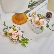 아티제이 라넌 수국 내추럴 조화 화관 2종 셀프웨딩 브라이덜샤워 소품, 헤어핀, 핑크_디자인 B