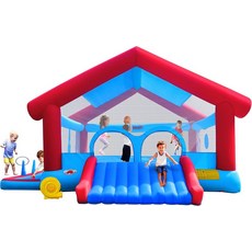 송풍기가 있는 WELLFUNTIME 풍선 바운스 하우스 대형 그늘막 텐트 바운시 캐슬 79피트 L x 48피트 W 98피트 H 32세 6명을 위한 점프 농구 후프 링토스 다트보드