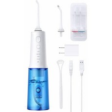 Bitfinic 구강세정기 물치실 물칫솔 물 치실 320ML 물탱크 포함 무선 치아 클리너 혀 브러시 USB 충전식 휴대용 치과 구강 세정기 IPX7 방수 보관함 노즐 4개 여, Bitfinic 구강세정기 물치실 물칫솔 물 치실 32
