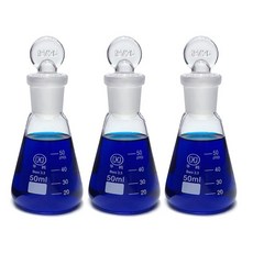 HUAOU 3개입 3.3 붕규산 유리 재질의 눈금 있는 50ml 좁은 입구 삼각 플라스크 마개 포함, 50ml - 3pcs