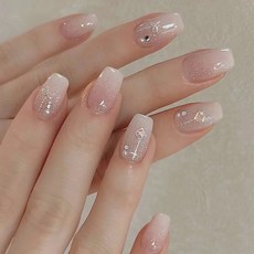 숏 누드 화이트 붙이는 젤 웨딩 네일팁 글리터 셀프 인조손톱 24P 씨씨네일, 1개, T-94