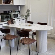 DPQS 半島餐桌 奶油風現代簡約異形巖板餐桌, 貝殼椅子*2把,140*80*75cm, 1個