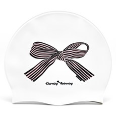 오호라스튜디오 링클 실리콘 수영모자, 스트라이프리본 블랙살구, 1개