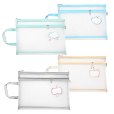 마카롱 캐릭터구름 송이a4서류케이스투명 매쉬손잡이수납 파우치, 4개, A4혼색