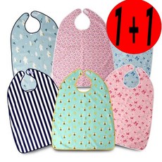 1+1 두식 더해피 성인용 찍찍이 턱받이 위생/방수/실버/앞치마, 플라워(스카이), 1개