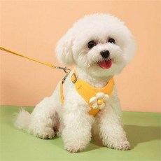 강아지 플라워 하네스 XS 소형견 산책줄 강아지산책 강아지 플라워 가슴 줄 반려동물 리드 용품 목줄 외출, 옐로우S
