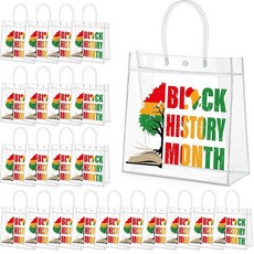 Aliceset 24피스 블랙 역사의 달 선물 가방 손잡이 포함 벌크 투명 PVC 아프리카 선물 가방 플라스틱 선물 포장 토트 아프리카 파티 선물 벌크 BHM MLK 데이 용품, 흑인 역사의 달