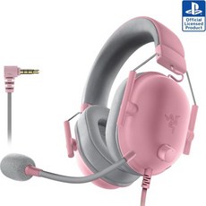 레이저 블랙샤크 V2 X 게이밍 헤드셋 7.1 서라운드 사운드 50mm 드라이버 메모리 폼 쿠션 PC PS4 PS5 스위치용 3.5mm 오디오 잭 블랙, 3.5 mm, 플레이스테이션, Razer 쿼츠 핑크