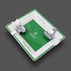 【崇德店】雪茄煙灰缸雙人位骨瓷菸灰缸 配金屬雪茄托架 時尚辦公室客廳專用, 1個, 綠色