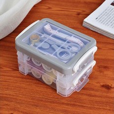 반짇고리 각색실 쪽가위 부자재 휴대용반짇고리, 사각반짇고리-그레이, 1개, 사각반짇고리-그레이