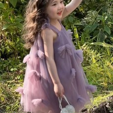 DIU 女童連衣裙美無袖新款公主兒童吊帶裙子紗裙裙襬中小童女孩
