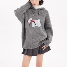 灰色小狗圖案連帽毛衣