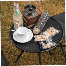 야외활동 캠핑용 검정색 원형 접이식 휴대용 경량 음료받침 간식트레이 차박테이블, 원형 사이드 테이블