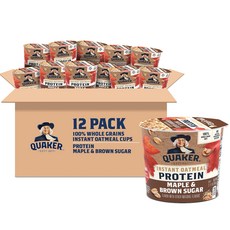 Quaker 퀘이커 인스턴트 간편조리 오트밀 익스프레스 컵 메이플 앤 브라운슈가 프로틴 60g x 12개
