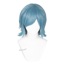 Probeauty 15 Inch/37 cm Short Teal Blue Cosplay Wig Spiky Fluffy Layered Wigs for Men Women Hallow