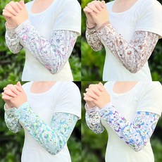 夏天防曬冰袖女士冰絲袖套輕薄款騎行開車防紫外線手袖寬鬆加大碼, 1雙裝【隨機】直筒梔子花, 1個