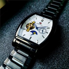 奧古拉斯自動手錶男，鏤空夜光防水月相陀飛輪機械錶，酒桶型商務休閒男錶, 黑鋼白面 鋼帶款, 1個