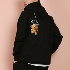 Auraq 中性款小熊圖案印花刷絨連帽長袖衛衣