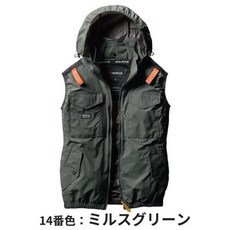 BURTLE 空調服連帽背心 AC1154 側開風扇耐磨款, 1個, 軍綠（含24V電池風扇★14,L