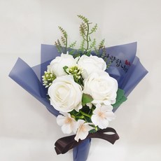 영하우스 조화 자나장미 납골당 미니 꽃다발 부착식, 화이트, 1개