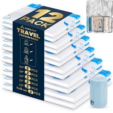 여행용 압축 가방 1500mAh 충전식 배터리가 포함된 진공 보관 25팩 공간 절약 의류용 밀봉 담요 이불 베개 여행 필수품 수하물, 12 combo sets