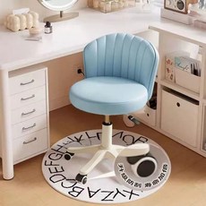 등받이 화장대의자 이동식 높은 스툴 달린 바퀴, 크림블루+블랙앤화이트 휠