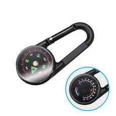 2合1 指北針/溫度計 登山扣 兩用D型扣環, 黑色, 1個