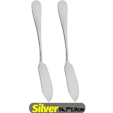 업그레이드 된 스테인레스 스틸 버터 나이프 롱 핸들 치즈 빵 잼 다기능 서양 음식 주방 가제트, 02 Silver-2pcs