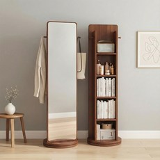 Comfy Nest 회전식 전신거울 옷걸이행거 스탠드 다용도 수납, 호두색