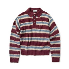 슈퍼서브 SUPERSUB 브러쉬드 스트라이프 카라 니트 - 버건디