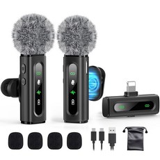 iPhone Android USB C PC 카메라 비디오 녹화 4 in 1 클립온 마이크 회전식 클립 및 노이즈 Vlog 틱톡 유튜브 팟캐스트 콘텐츠 제작자용 구르딕, Matte Black, Without Charging Case