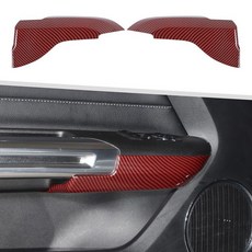 Jimen 포드 머스탱 2015-2024에 적합 내부 도어 팔걸이 패널 커버 트림 2개(레드 탄소 섬유), 레드 카본 섬유