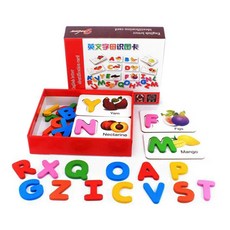 小太陽玩具屋 英文字母識圖卡 英文字母卡 英語學習玩具 木製拼圖 英文教具 配對遊戲 B034, 1個, 26片