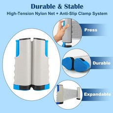 Generic 접이식 탁구 네트 - 실내/실외 플레이를 위한 휴대용 및 조절 가능한 네트 최대 182.9cm(72인치) 너비의 테이블에 적합 쉬운 설치 내구성 있는 메시