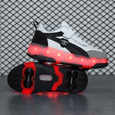 충전 발광화 LED 등 스케이트 바퀴 롤러스케이트 사륜 발광 폭주화, 가죽화이트그레이, 1개