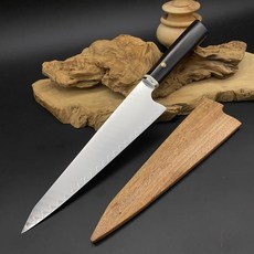 職匠 三合 鉬釩鋼 墨流 不鏽鋼刀 刃長22cm 含木刀鞘, 1個