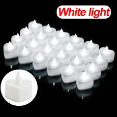 LED 불꽃 없는 촛불 조명 배터리 작동 하트 모양 깜박이는 생일 웨딩 파티 로맨틱 장식, [09] White light -12pcs