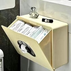 網紅浴室紙巾收納盒ins風防水壁掛置物架厠所洗手間高顔值儲物盒, 1個, 愛心衛生間壁掛盒【黃色】+流汗小狗