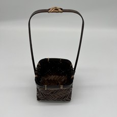 竹編手提花盆，復古風格，附內襯, 1件, 深棕色