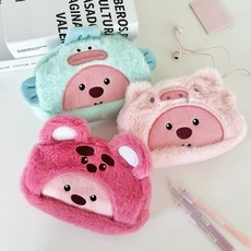 귀요미 동물캐릭터 3종 인형필통 펜파우치, 연핑크, 1개