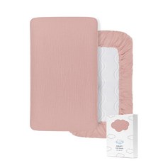 ZURLEFY 옐로우 모슬린 팩 앤 플레이 시트 장착 여아용 휴대용 미니 아기 침대 시트 또는 팩 앤 플레이 매트리스 패드 커버 남아 (46P-03), 핑크