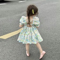 Arbea 兒童洋裝 露背泡泡袖 公主裙