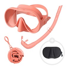 위베런 폴더블 스노쿨링 마스크 프리다이빙 장비 일안식 스노클링 어린이 성인 물안경 세트, 코랄핑크