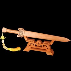 有貨桃木劍法器擺件一體無拼接虎頭劍秦長短漢劍道士劍桃木支架劍架 過爐保平安 鎮宅保平安, 狴犴中號（帶底座款）, 1個