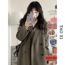 학생용 루즈핏 슬림핏 블랙 모직 코트 여성 중간 길이 두꺼운 모직 대코트