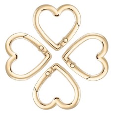 Zalava 하트 모양 키체인 클립 4팩 아연 합금 카라비너 라이트 샴페인 골드 158729, Zalava 하트 모양 키체인 클립 4팩 아연 합금 카