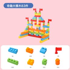 童才幼兒園淘氣堡建構區商場兒童樂園拼裝玩具積木大型益智積木車, 1個, 奇趣大積木83件:如圖所示